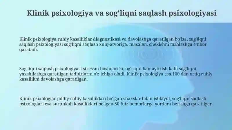 Klinik psixologiya va sog'liqni saqlash psixologiyasi 3