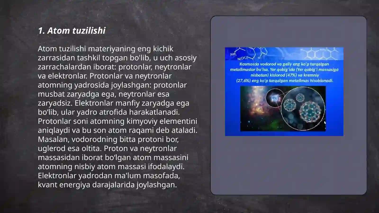Atom. Atomlarning davriy va davriy boʻlmagan xossalari 3