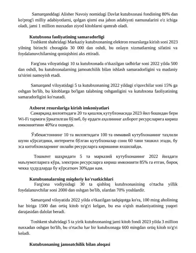 Kutubxonalarning miqdori va sifat kòrsatkichlari 3