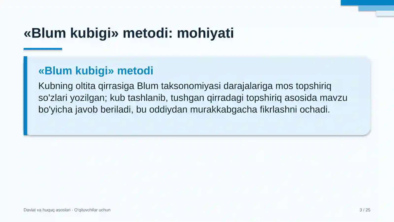 davlat va huquq asoslari darslarida blum kubigi metodidan foydalanish 6355 3