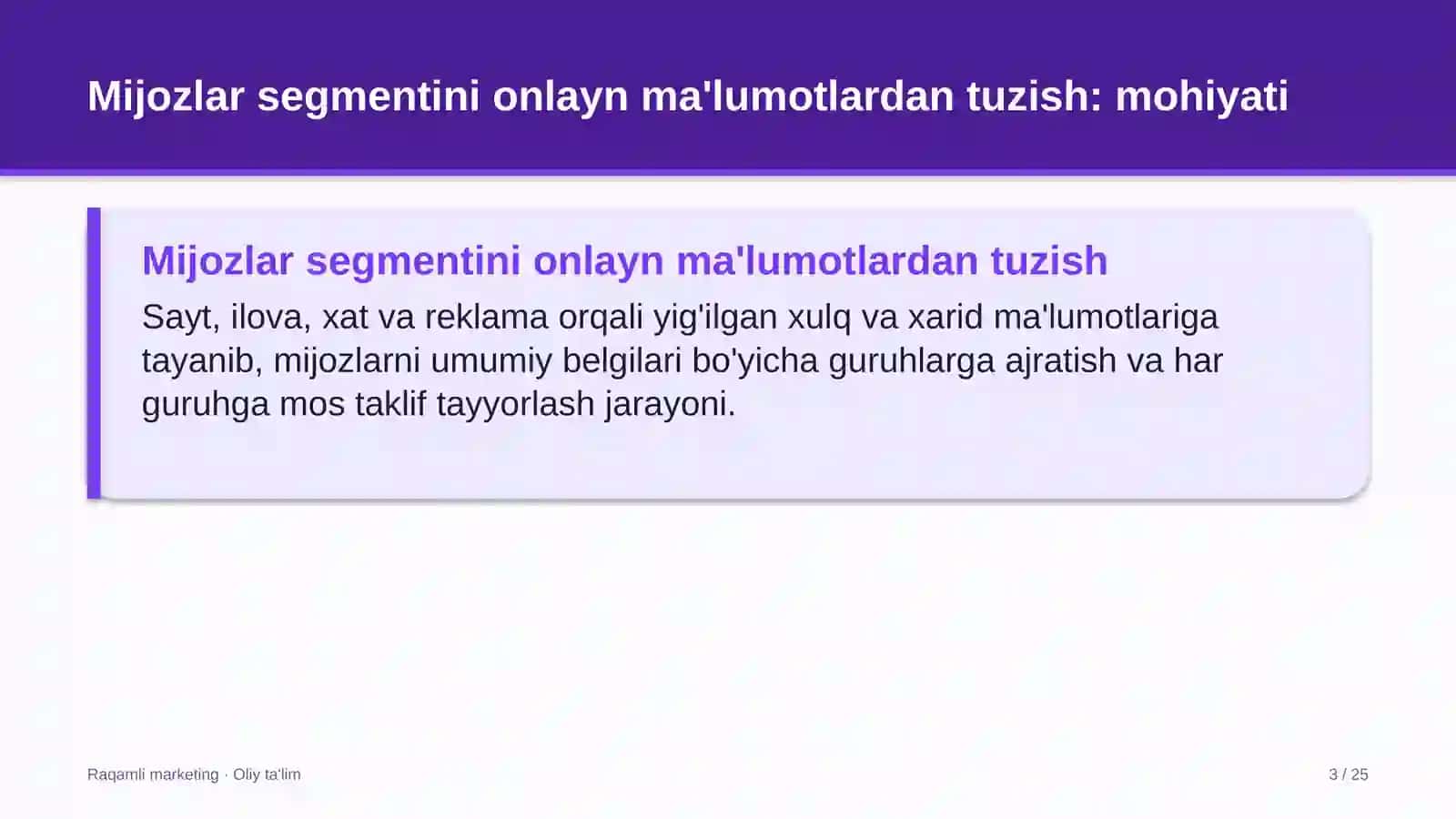 rangli metallurgiyada mijozlar segmentini onlayn ma'lumotlar asosida shakllantirish 8697 3