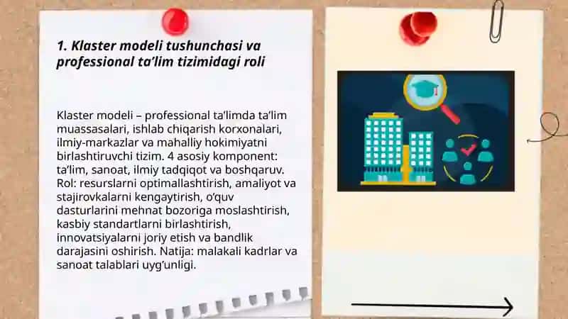 Klaster modeli tushunchasi va professional ta’lim tizimidagi roli 3