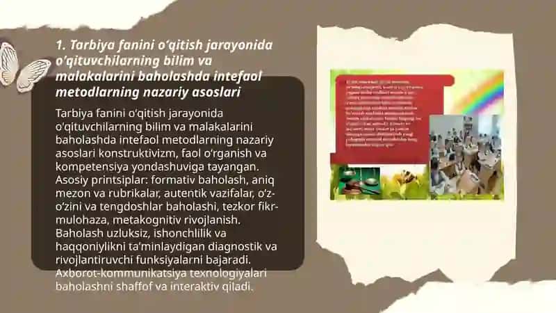 Tarbiya fanini oʻqitish jarayonida oʻqituvchilarning bilim va malakalarini baholashda intefaol metodlarning nazariy asoslari 3