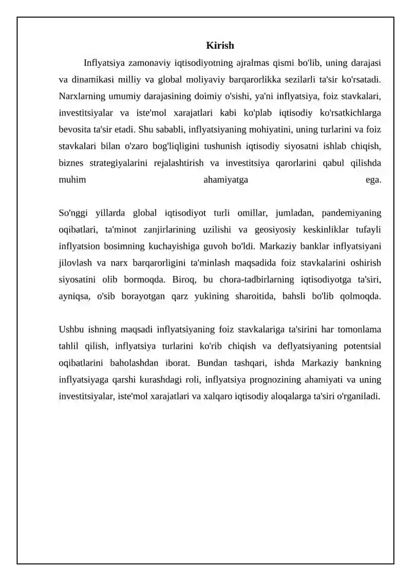 Inflyatsiyaning foiz stavkalariga ta'siri. Inflyatsiyaning turlari 3