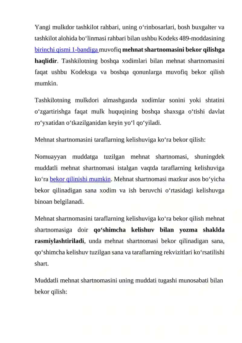 MEHNAT SHARTNOMASINI TARAFLARNING XOHISH-IRODASIGA BOG‘LIQ BO‘LMAGAN HOLATLARGA KO‘RA BEKOR QILISH 3