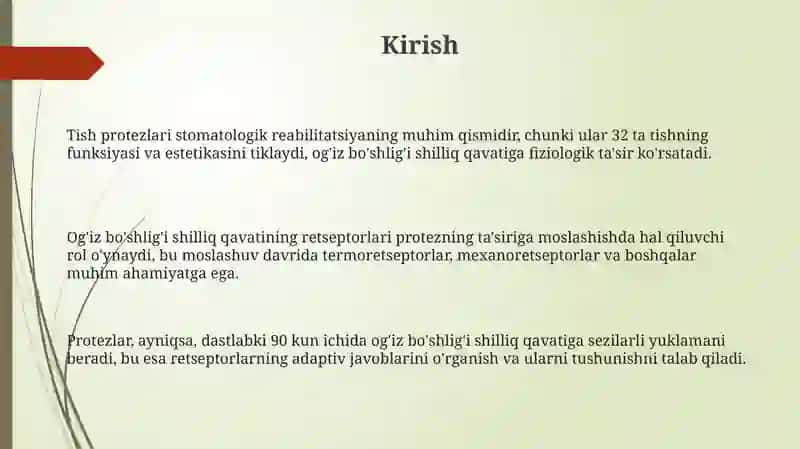 Tish protezlari moslanish o'g'iz boshlig'i 3