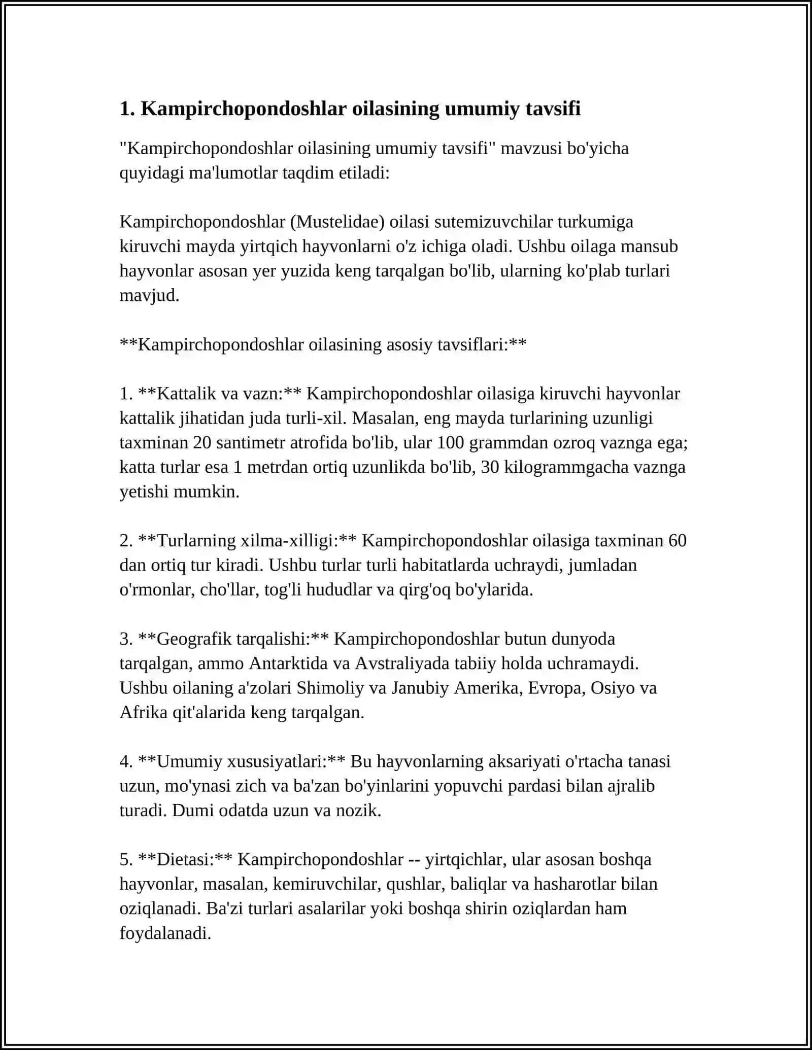 KAMPIRCHOPONDOSHLAR VA CHINNIGULDOSHLAR OILASINING TAVSIFI, TASNIFI VA AHAMIYATI 3