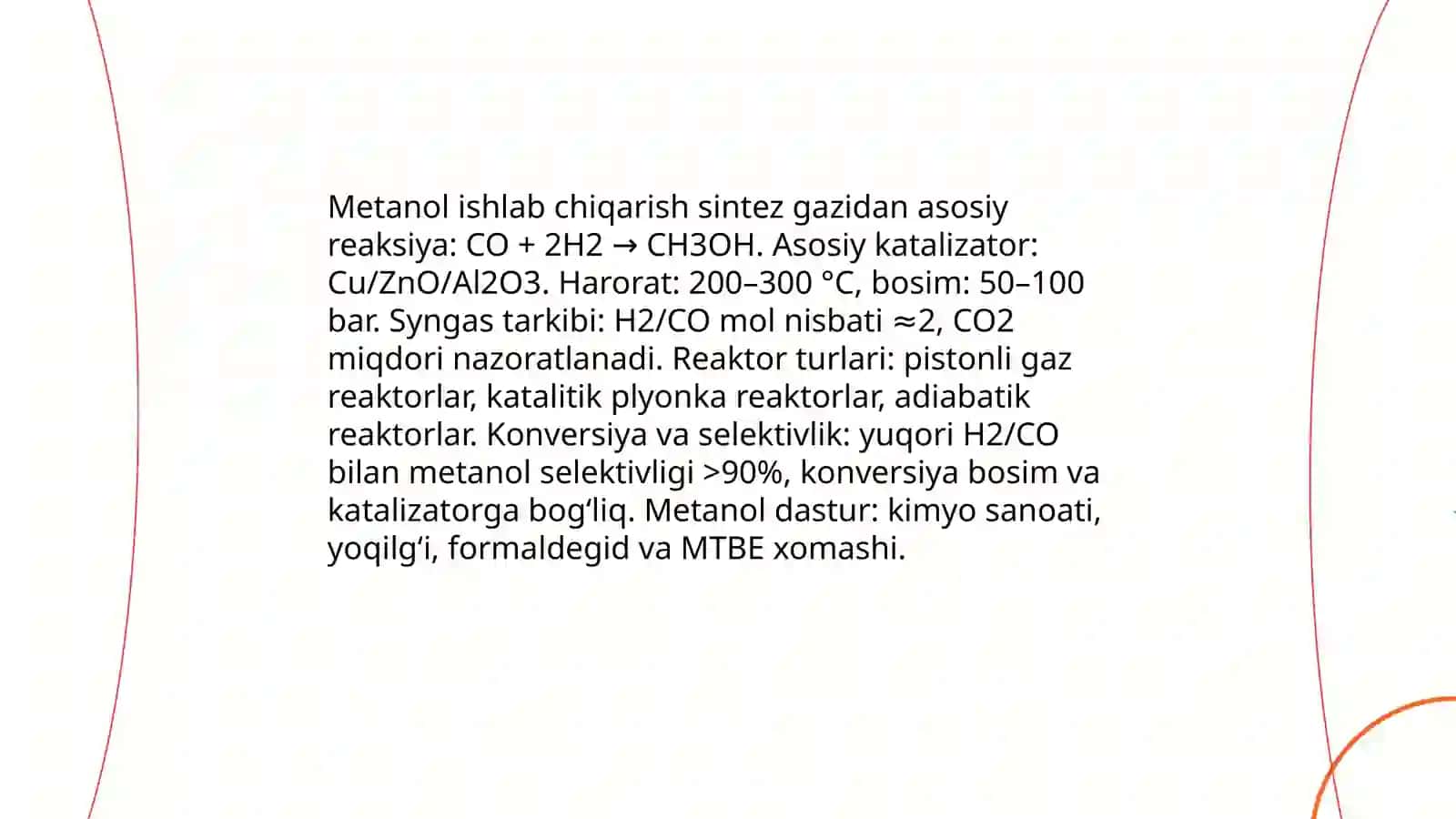Metanol ishlab chiqarish 3