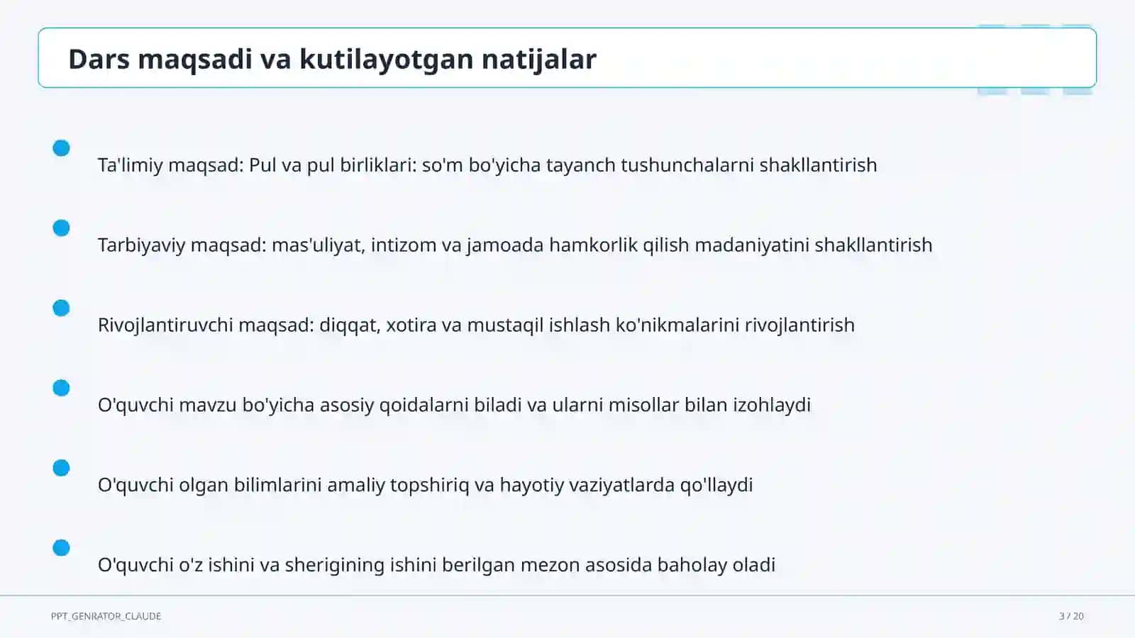 Pul va pul birliklari: so'm (2-sinf) 3