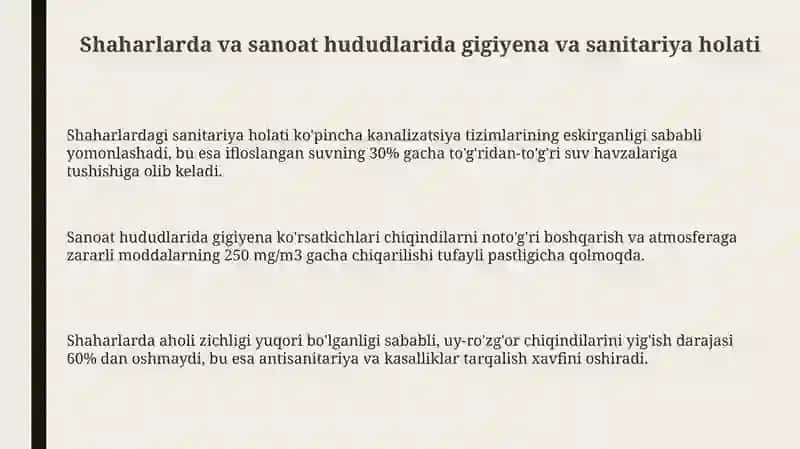 Shahar va sanoat rayonlarda gigena sanitariya axoli salomatligi 3
