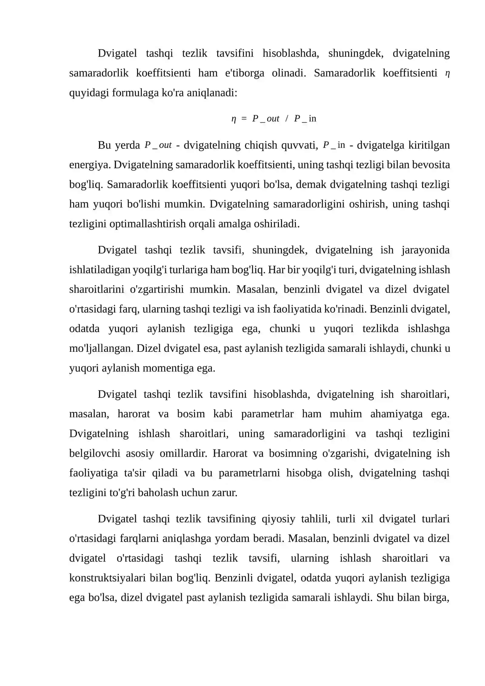 Dvigatel tashqi tezlik tavsifini xisoblash usullari, ularning qiyosiy tahlili 3