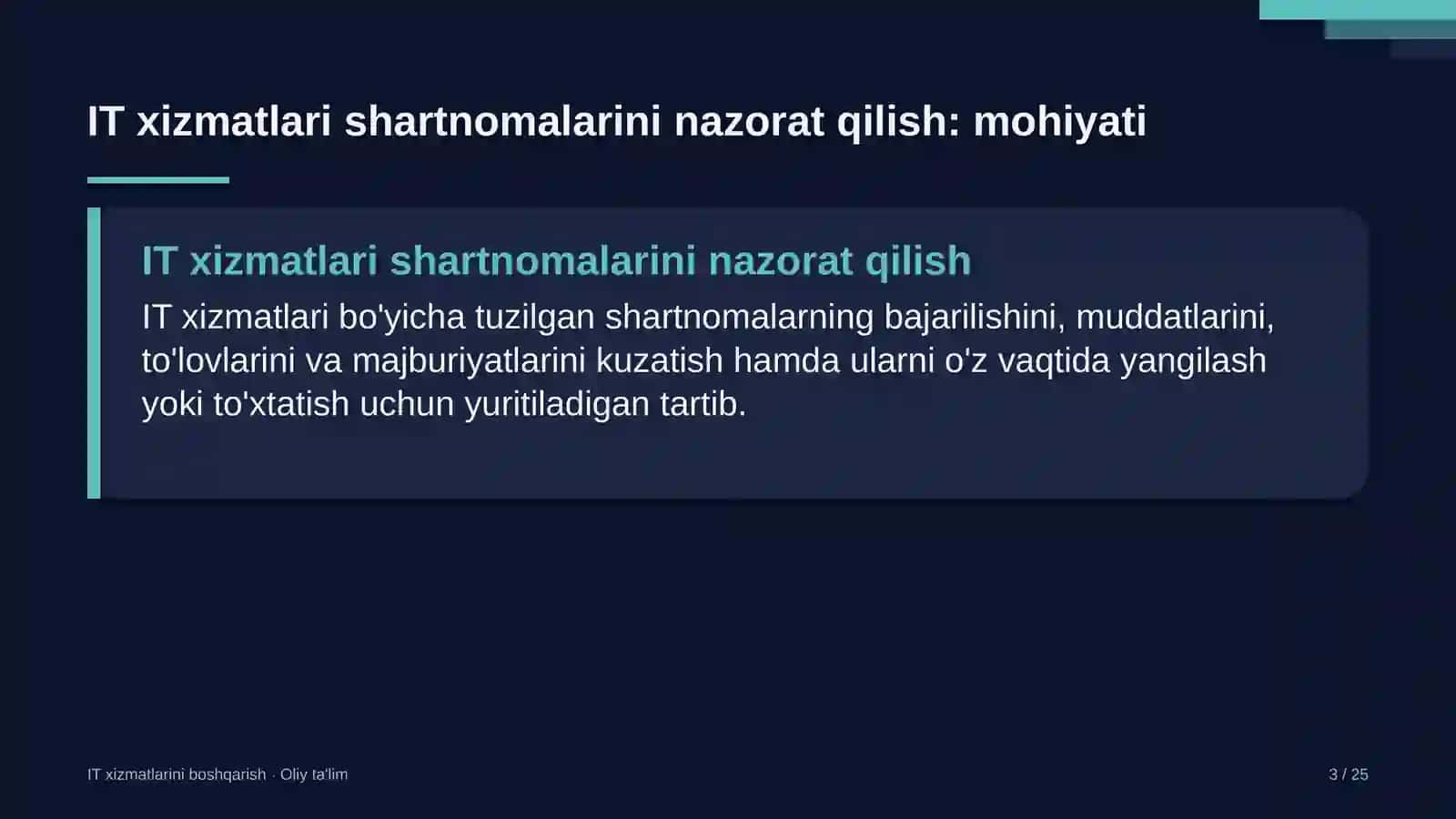 malaka oshirish markazlarida axborot texnologiyalari xizmatlari bo'yicha shartnomalarni nazorat qilish 1654 3
