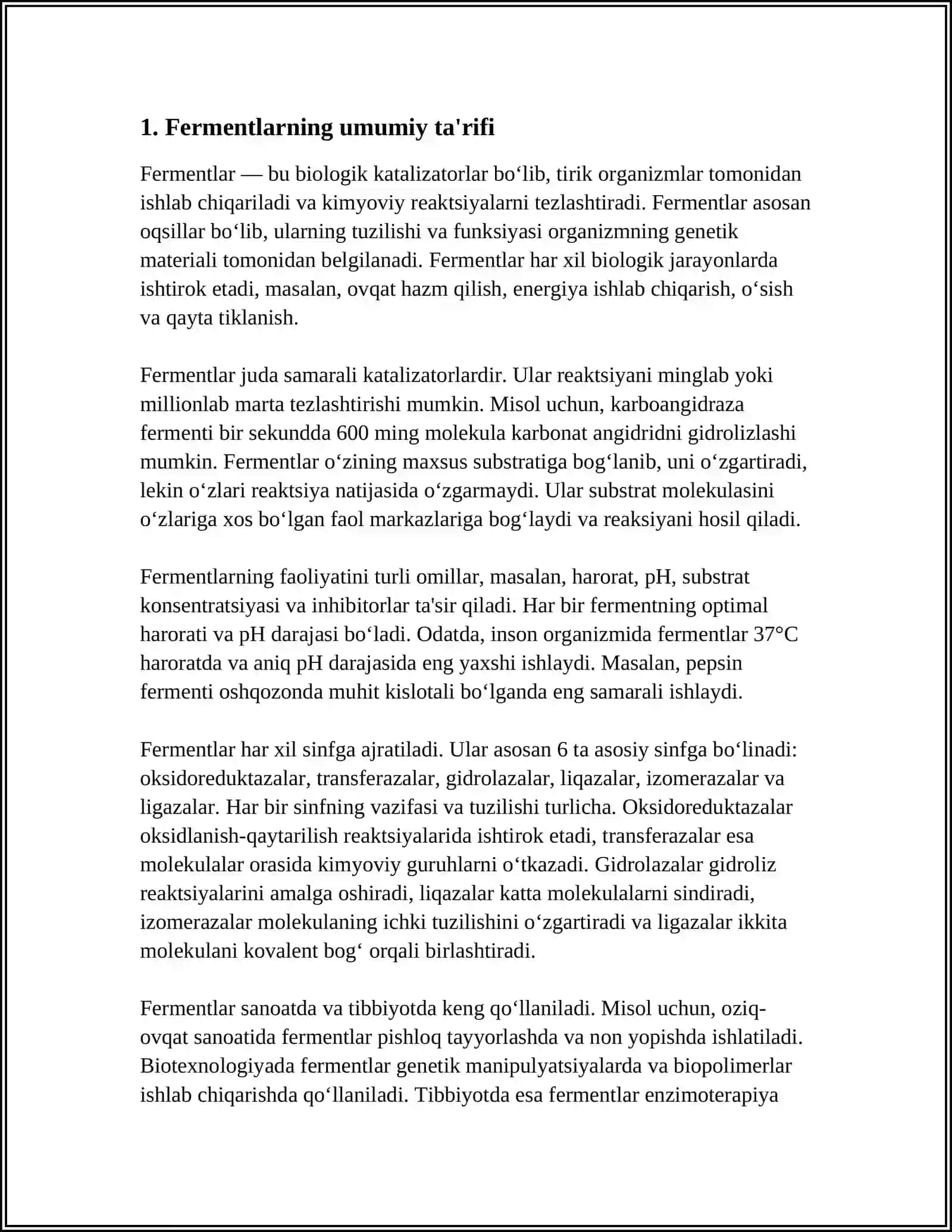 FERMENTLAR ULARNING XOSSALARI VA ORGANIZMDAGI ROLI 3