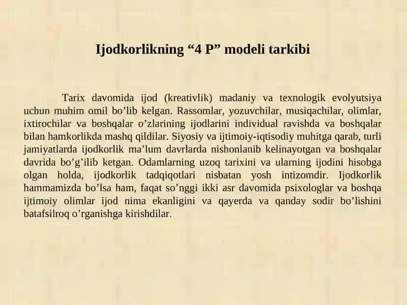 Ijodkorlikning “4 P” modeli 3