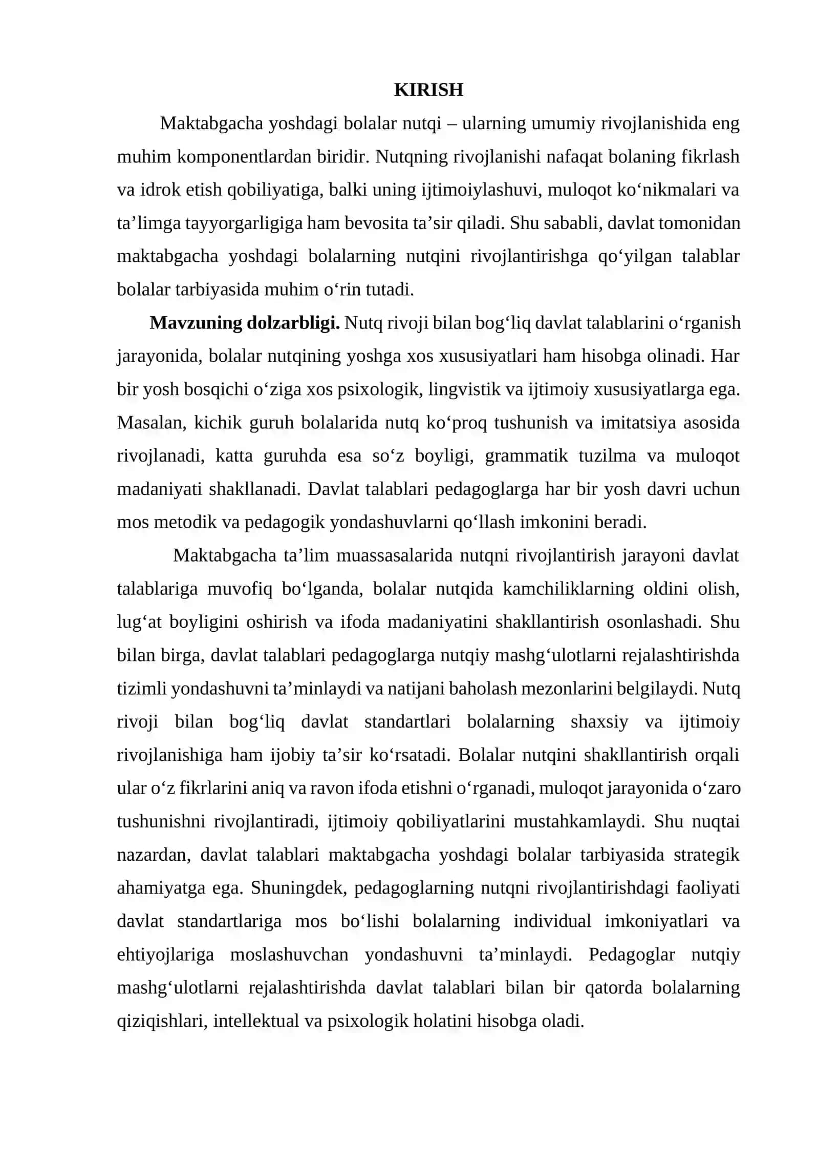 MAKTABGACHA YOSHDAGI BOLALAR NUTQIGA QO’YILGAN DAVLAT TALABLARINI O’RGANISH 3