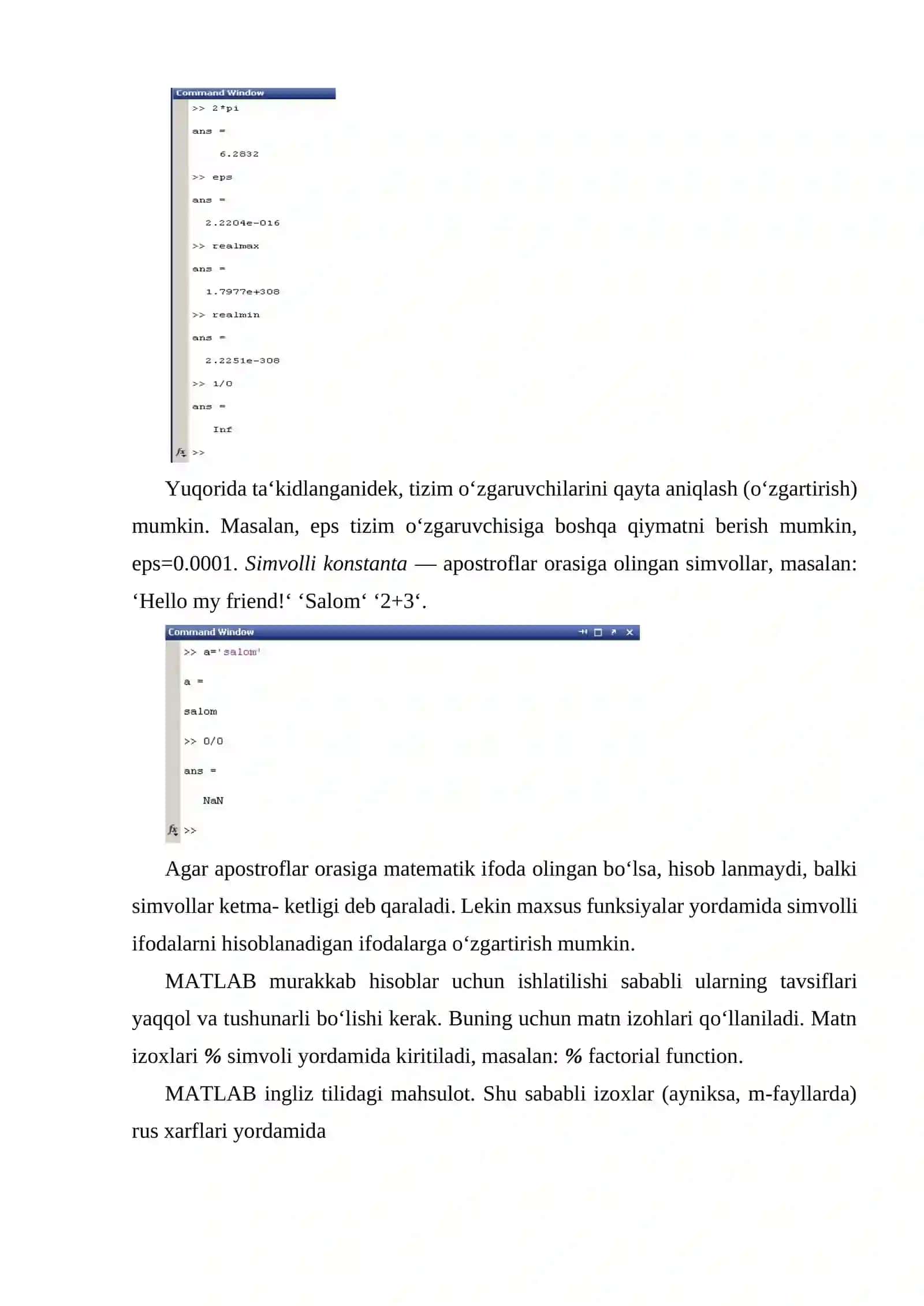 MATLAB dasturlash elementlari va ular bilan ishlash 3