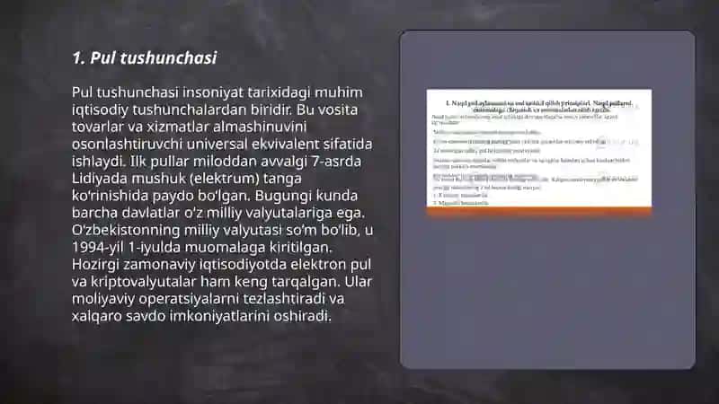Pul tushunchasi va rivojlanish bosqichlari. Funksiya va turlari 3