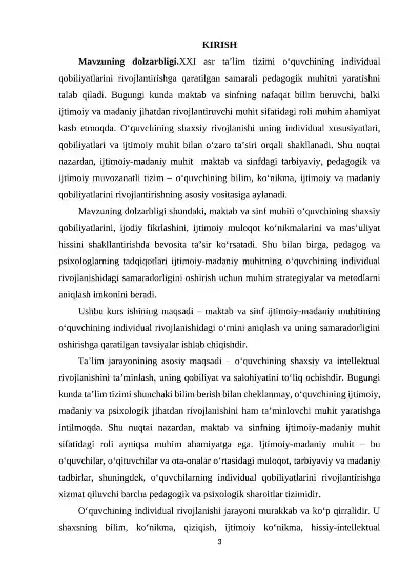 IJTIMOIY-MADANIY MUHIT (MAKTAB, SINF) O'QUVCHINING INDIVIDUAL RIVOJLANISHI VOSITASI SIFATIDA 3