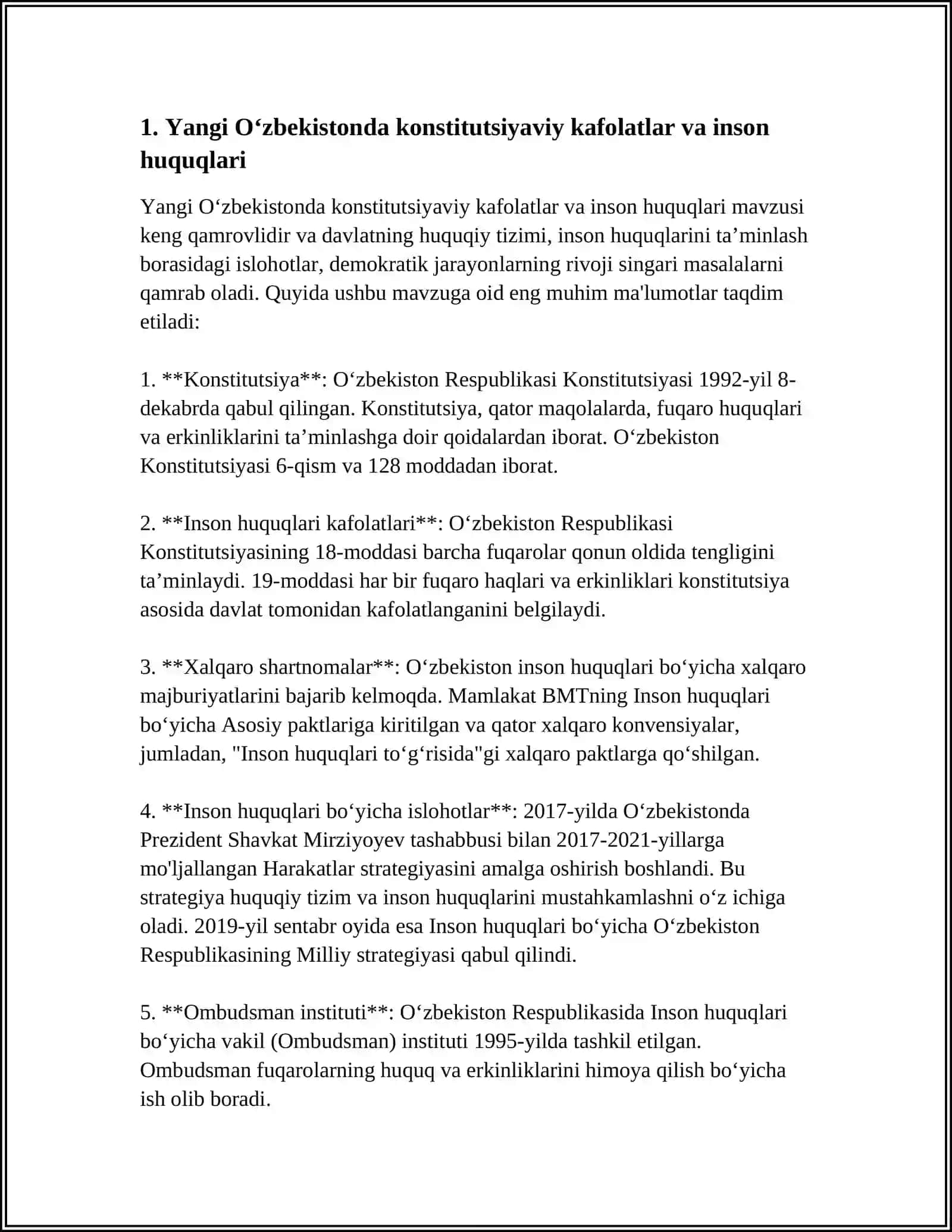 YANGI OʻZBEKISTONDA INSON HAQ-HUQUQLARI VA ERKINLIKLARI KAFOLATINING YARATILISHI 3