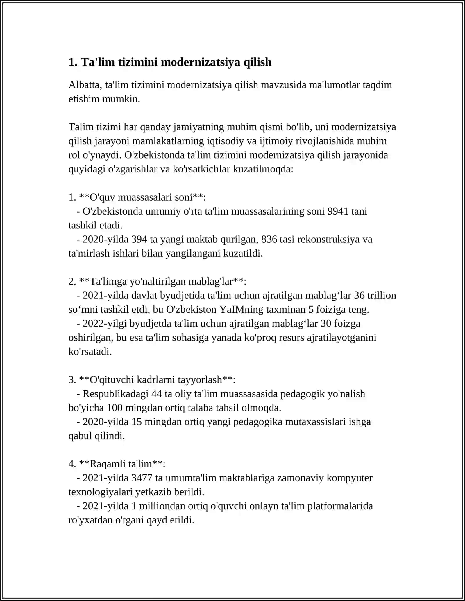 ÒZBEKISTON RESPUBLIKASIDA TA'LIM SOHASIDA AMALGA OSHIRILGAN ISLOHATLAR 3