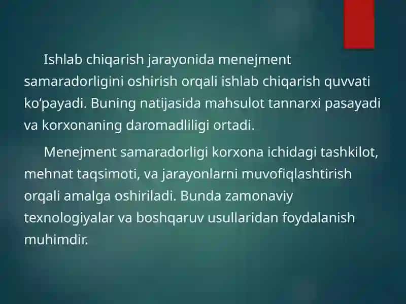 Ishlab chiqarish korxonalarida menejment samaradorligini oshirish yo'llari 3