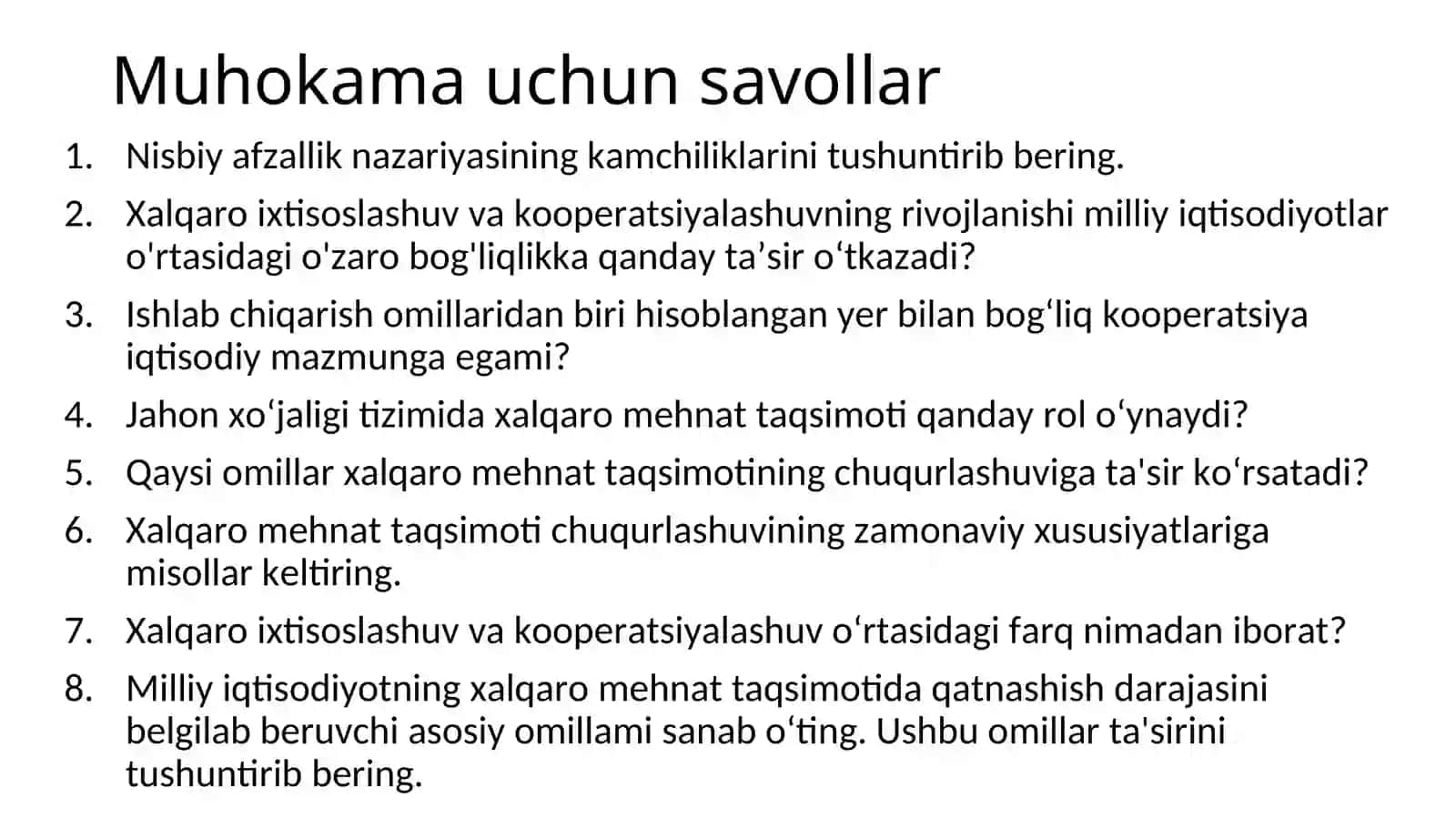 Jahon xo‘jaligi va xalqaro iqtisodiy munosabatlar: asosiy ko‘rinishlari, xalqaro mehnat taqsimoti 3