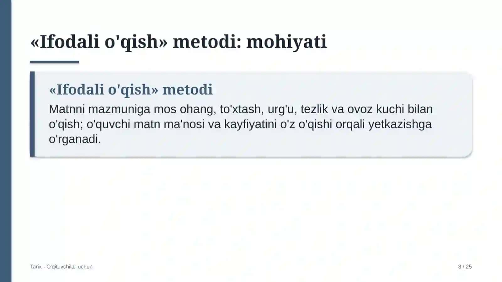 tarix darslarida ifodali o'qish metodidan foydalanish 7068 3