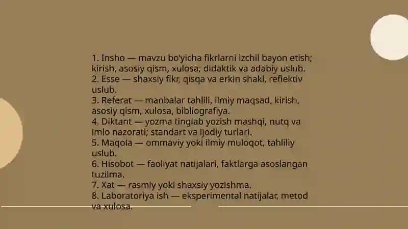 Yozma ish turlari boʻyicha taqdimot tayyorlash 3