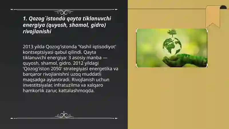 Qozog`istonda “yashil iqtisodiyot’ni rivojlantirish strategiyasi 3
