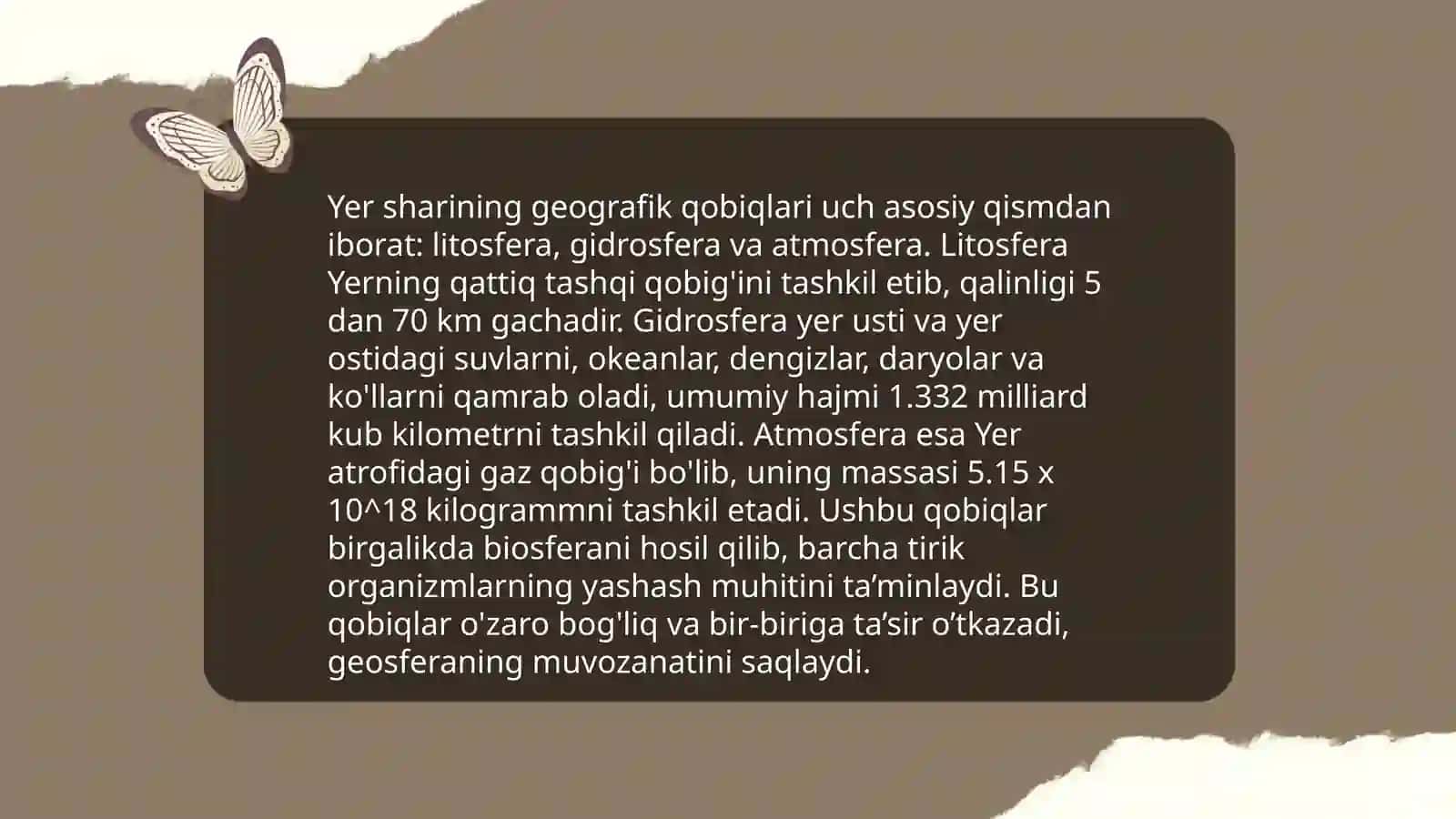 Yer sharining geografik qobiqlari va ularning joylashishi 3