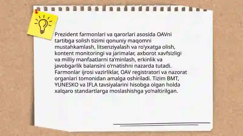 Prezident farmonlari va qarorlar asosida OAVni tartibga solish tizimi 3