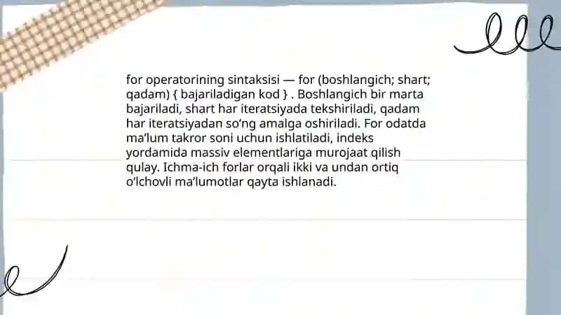 Takrorlash operatorlari (for, while, do-while) 3