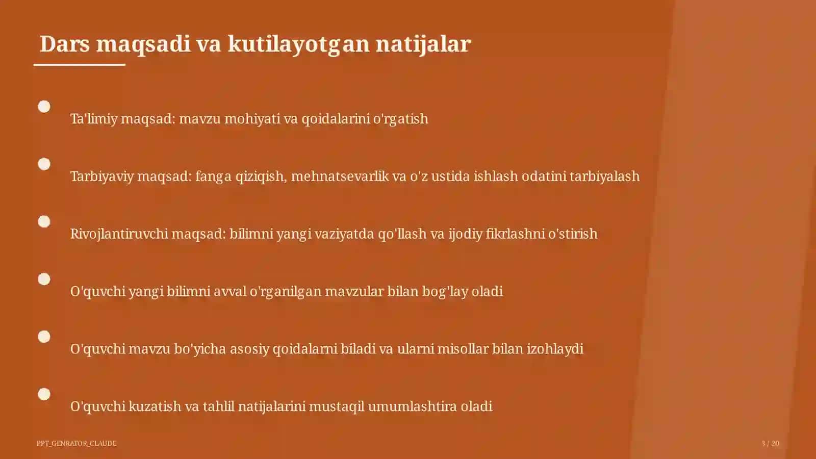 Sinf soati va tarbiyaviy tadbirlar (1-11) - ochiq dars uchun 3