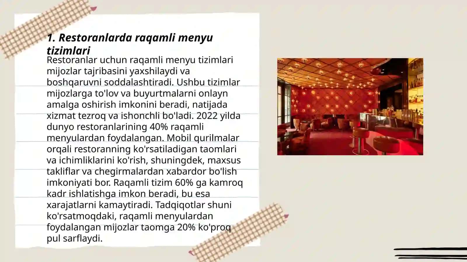 Restoran xizmatlarini tashkil qilish va isteʼmol qilishda innovatsiyalar 3
