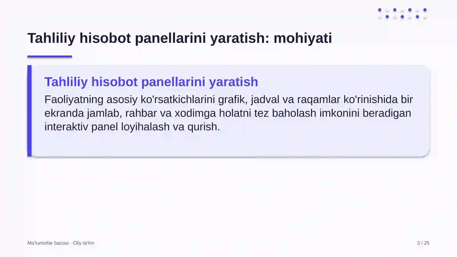Kredit byurolarida tahliliy hisobot panellarini (dashboard) yaratish 3