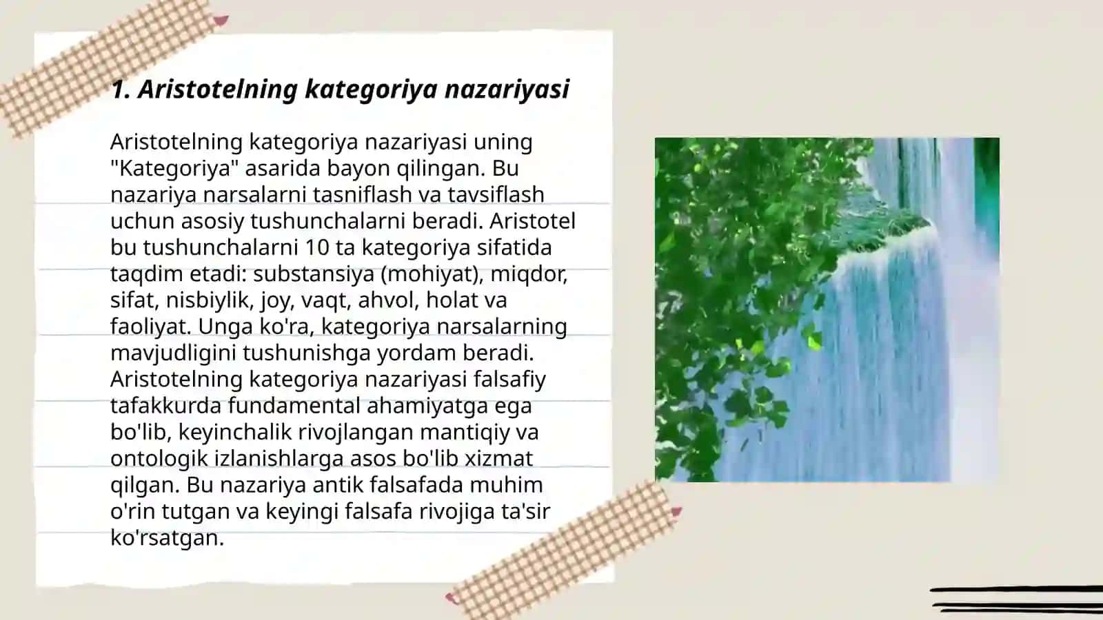 Aristotel, Farobiy va Kant ontologiyasida kategoriyalar tasnifi 3