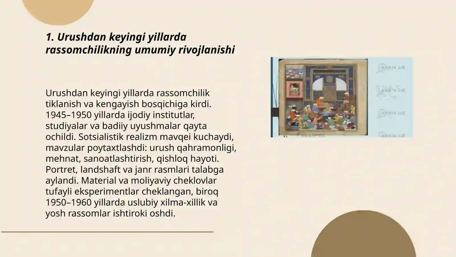 Urushdan keyingi yillarda rassomchilik va haykaltaroshlik sanati 3