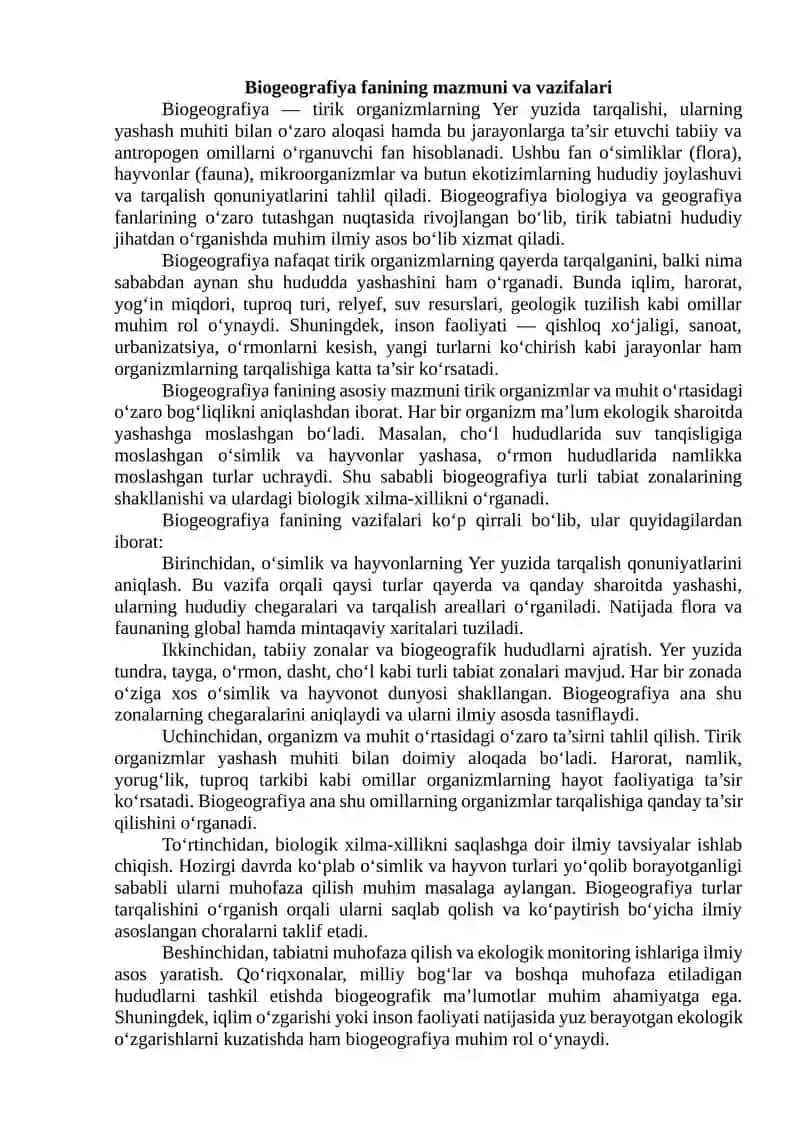 Biogeografiyaning yo‘nalishlari va tadqiqot metodlari 3