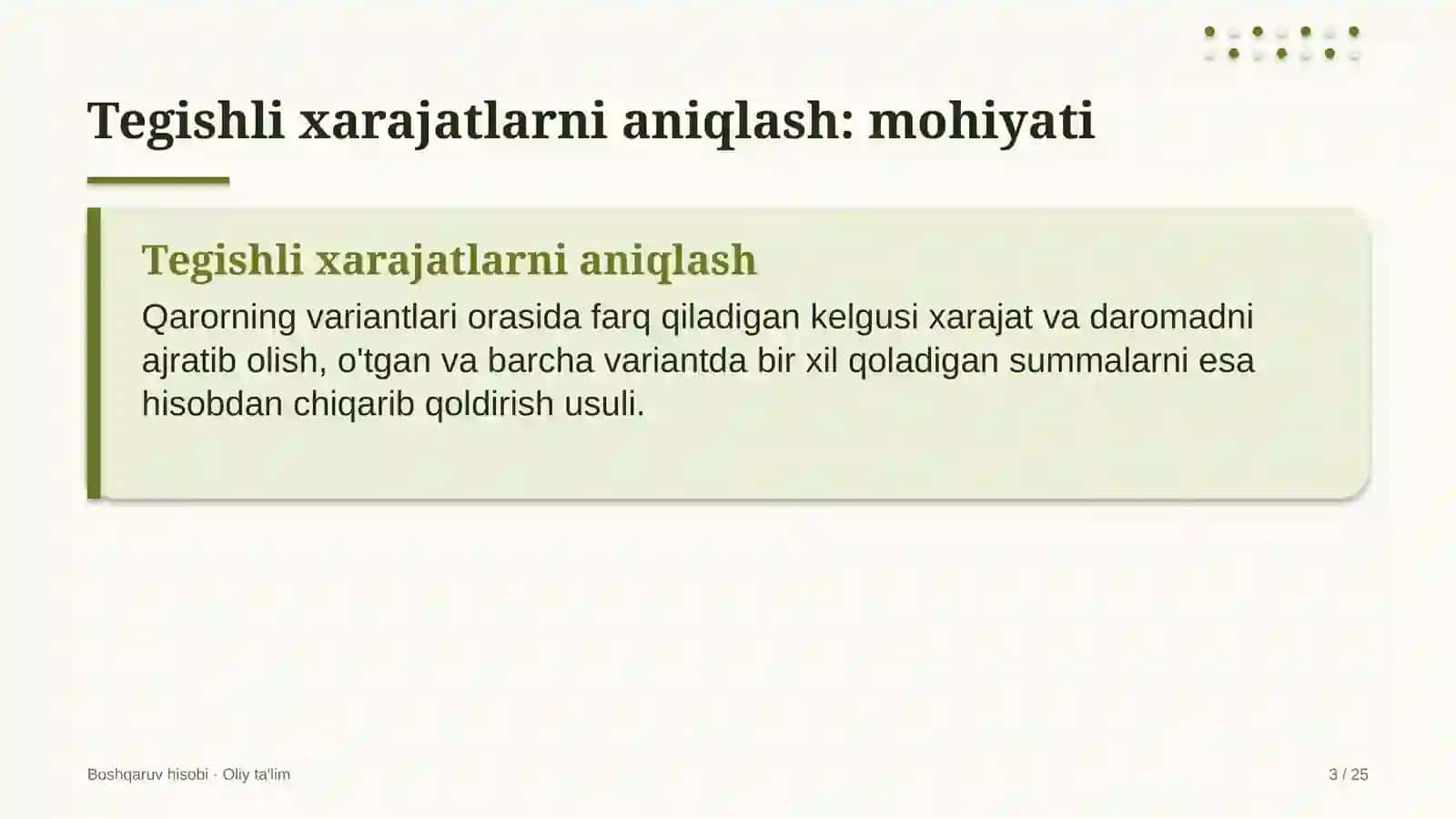 Chakana savdoda qaror qabul qilish uchun tegishli xarajatlarni aniqlash 3