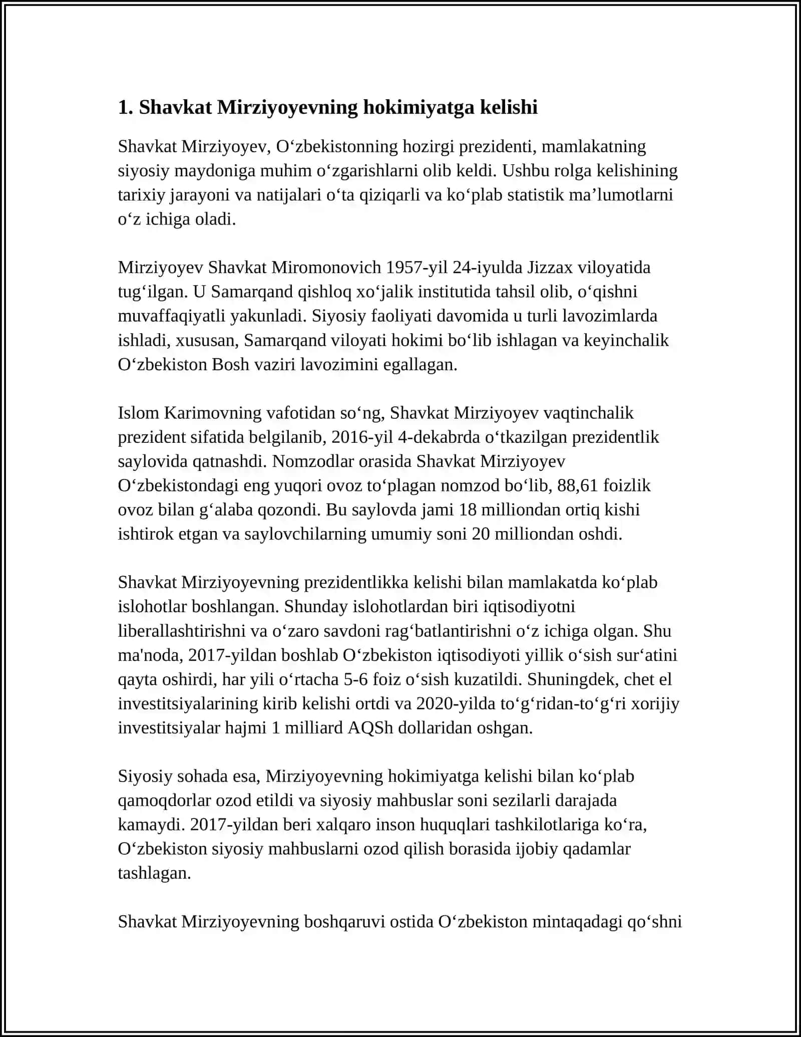 O'ZBEKISTAN RESPUBLIKASI YANGI PREZIDENTI SH.MIRZIYOIV RAHBARLIGIDA OSHIRILGAN ISLOHATLAR 3