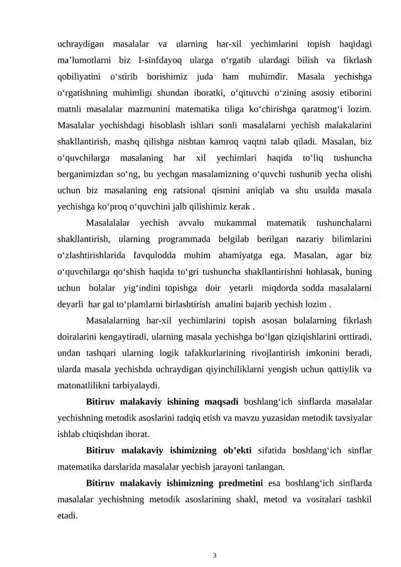 “BОSHLАNG‘ICH SINFLАRDА MASLALAR YECHISHNING METODIK ASOSLARI” 3
