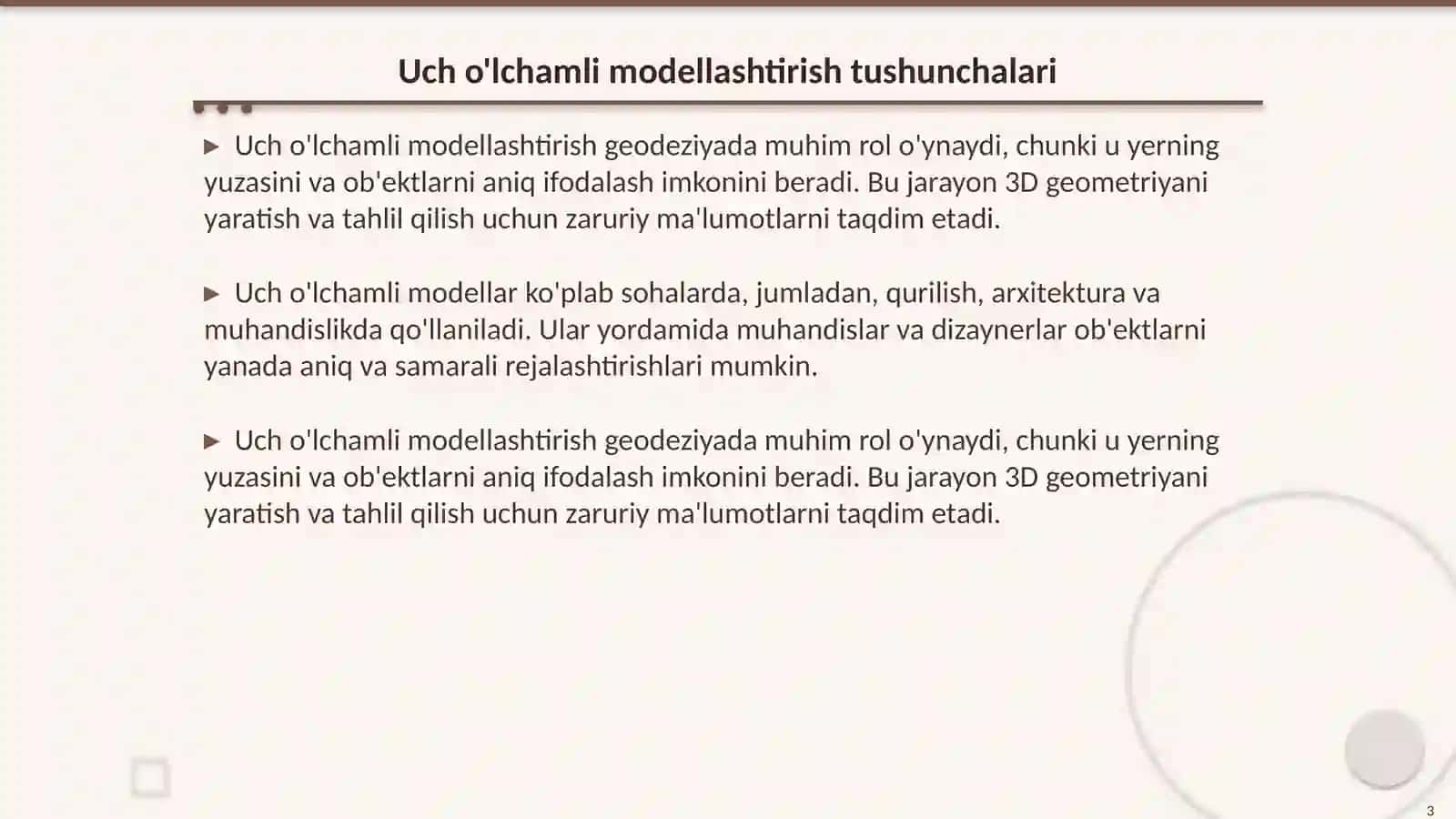 Ma’lumotlarni uch o‘lchamli modellashtirish 3