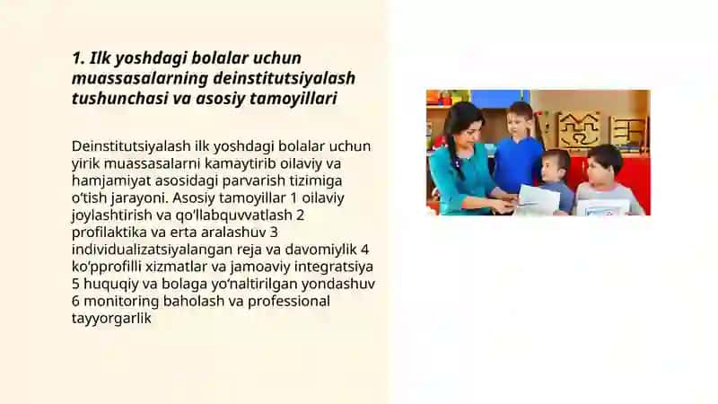 Ilk yoshdagi bolalar uchun muassasalarning deinstitutsiyalash masalalari 3