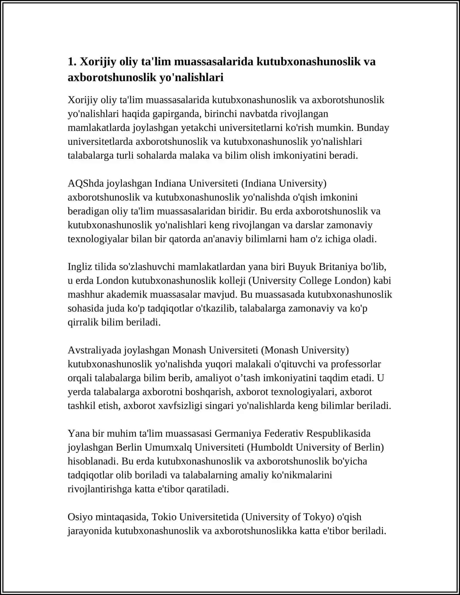 Xorijiy kutubxonachilik ta'limining o'quv dasturlari va o'quv rejalari 3