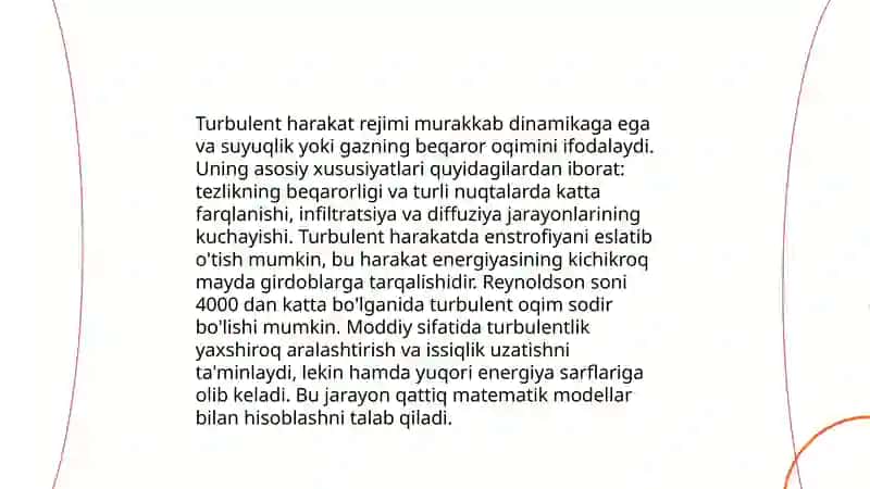 Turbulent harakat rejimi. Amaliy misollar 3
