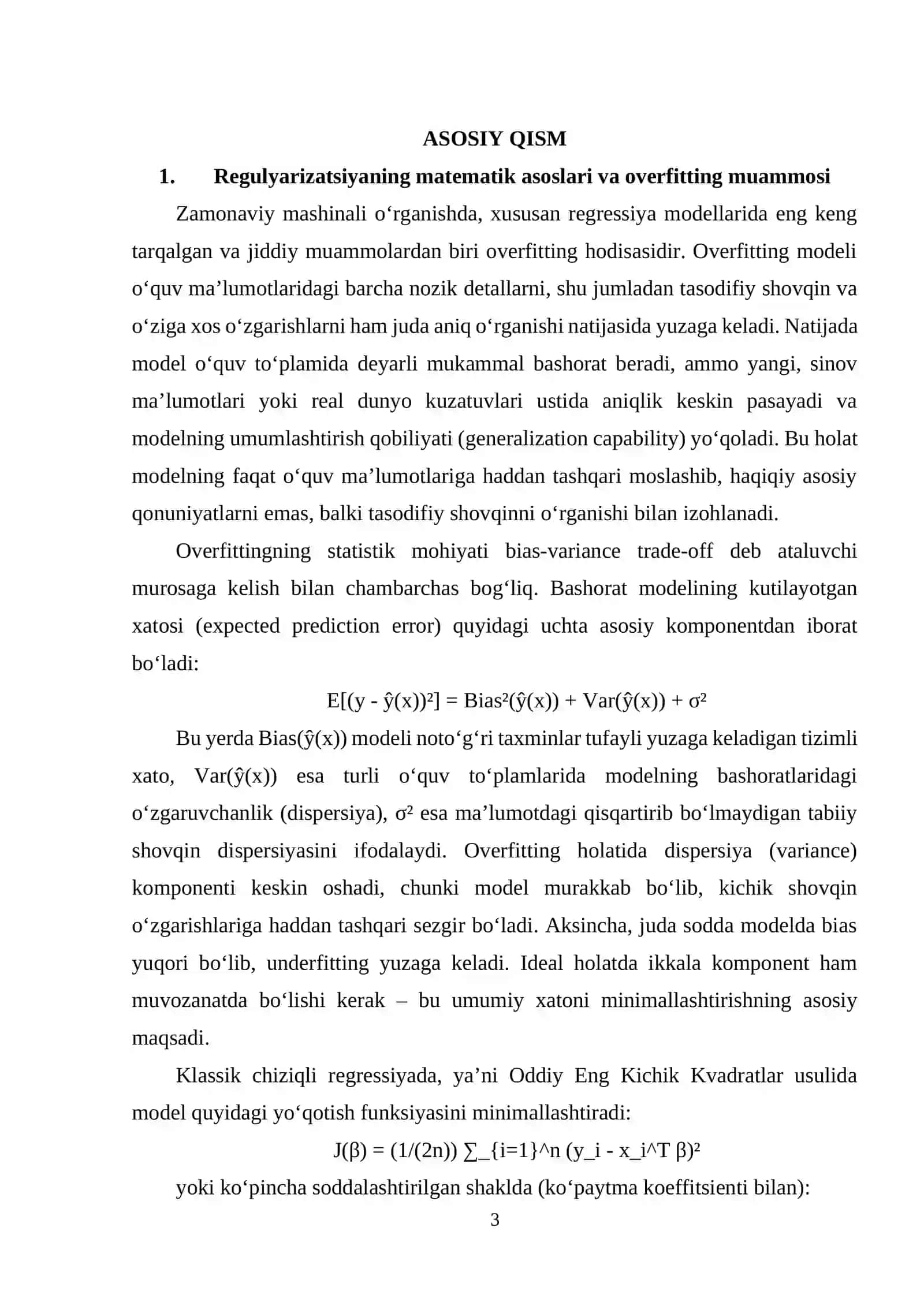 Regressiya masalalarida regulyarizatsiya funksiyasini qoʻllash 3