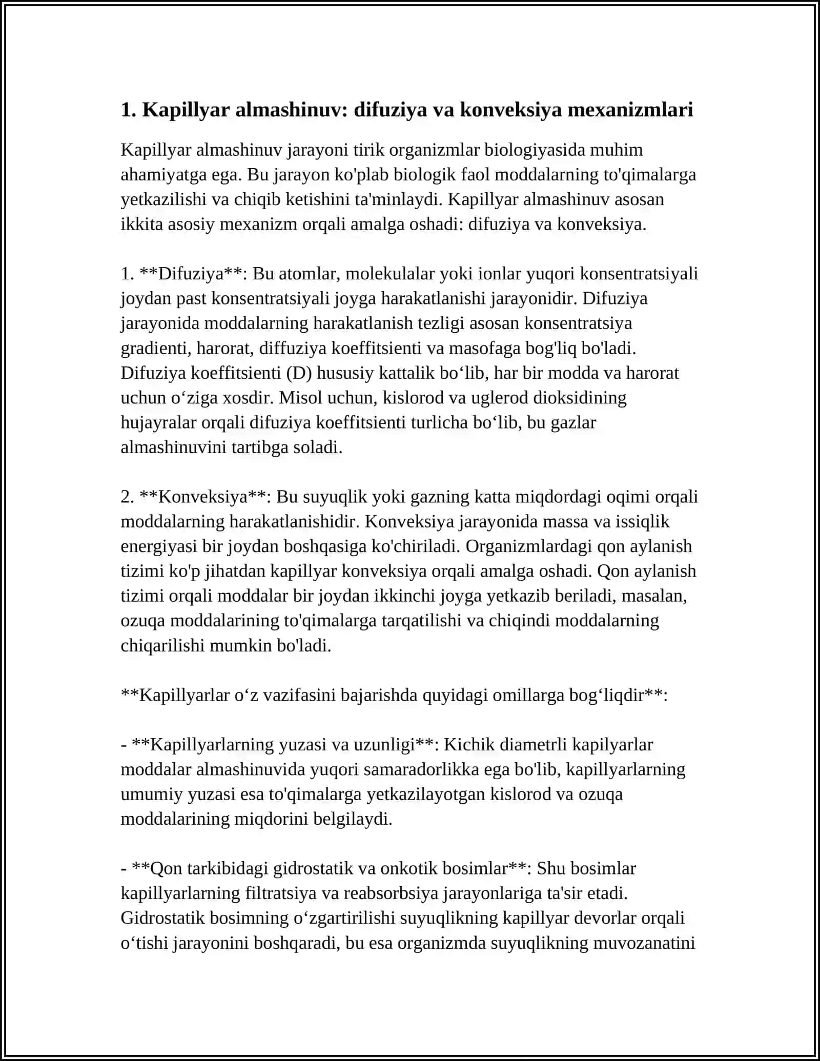 Kapillyar almashinuv: difuziya va konveksiya mexanizmlari 3