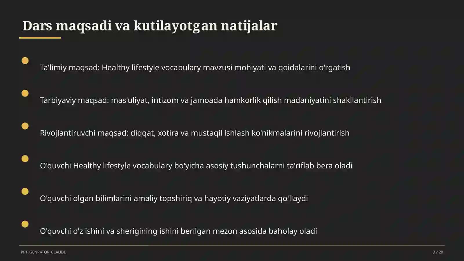 Healthy lifestyle vocabulary (7-sinf) 3