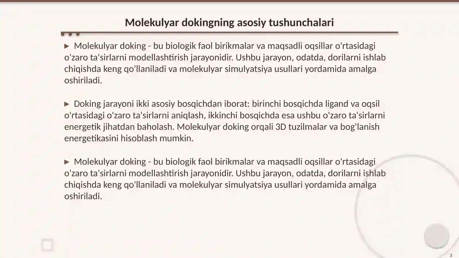 Docking dasturlari yordamida birikmalarni Molekulyar doking qilish 3