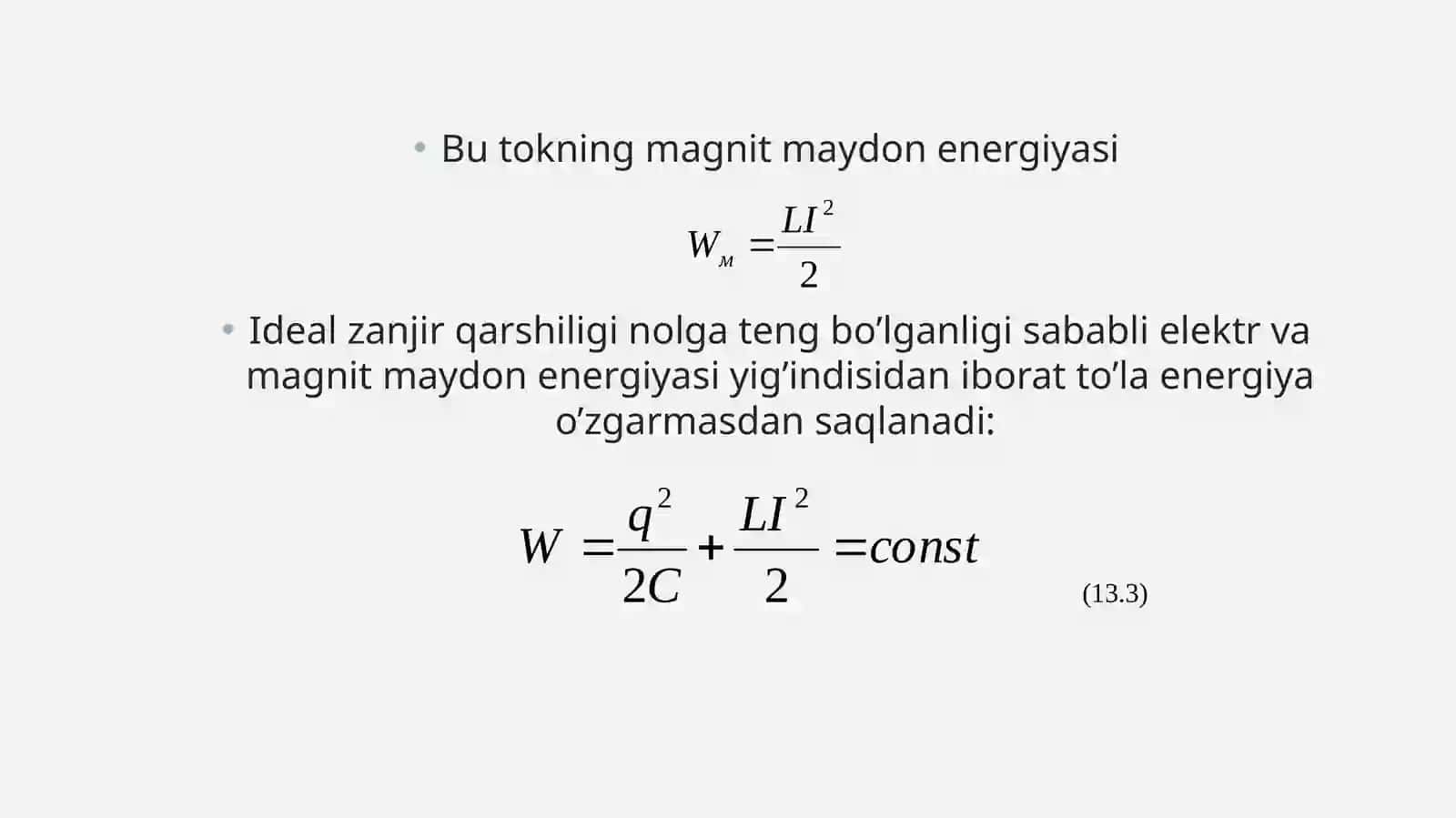 Tebranish konturidagi fizik jarayonlar. Tomson formulasi 3